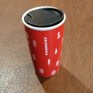 2018 Starbucks 12oz travel mug ceramic tumbler red forrest holiday christmas